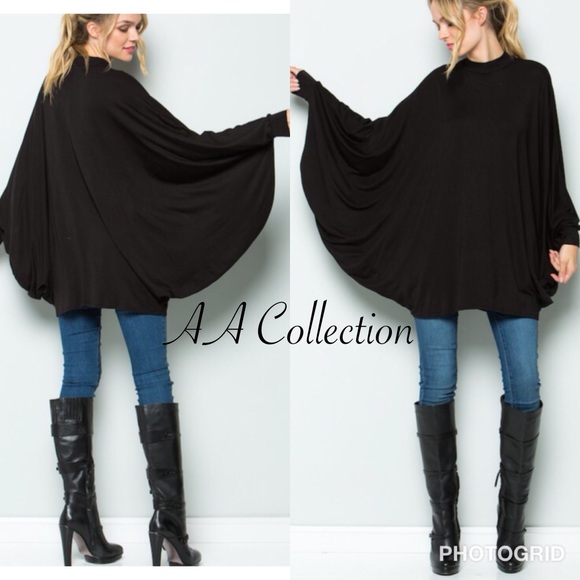 Long dolman sleeves drape Poncho top tunic dress - Picture 7 of 8