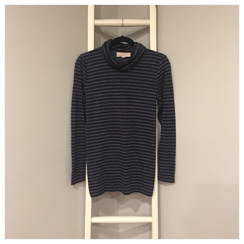 Navy Blue Black Striped Cowl Neck Sweater S LOFT