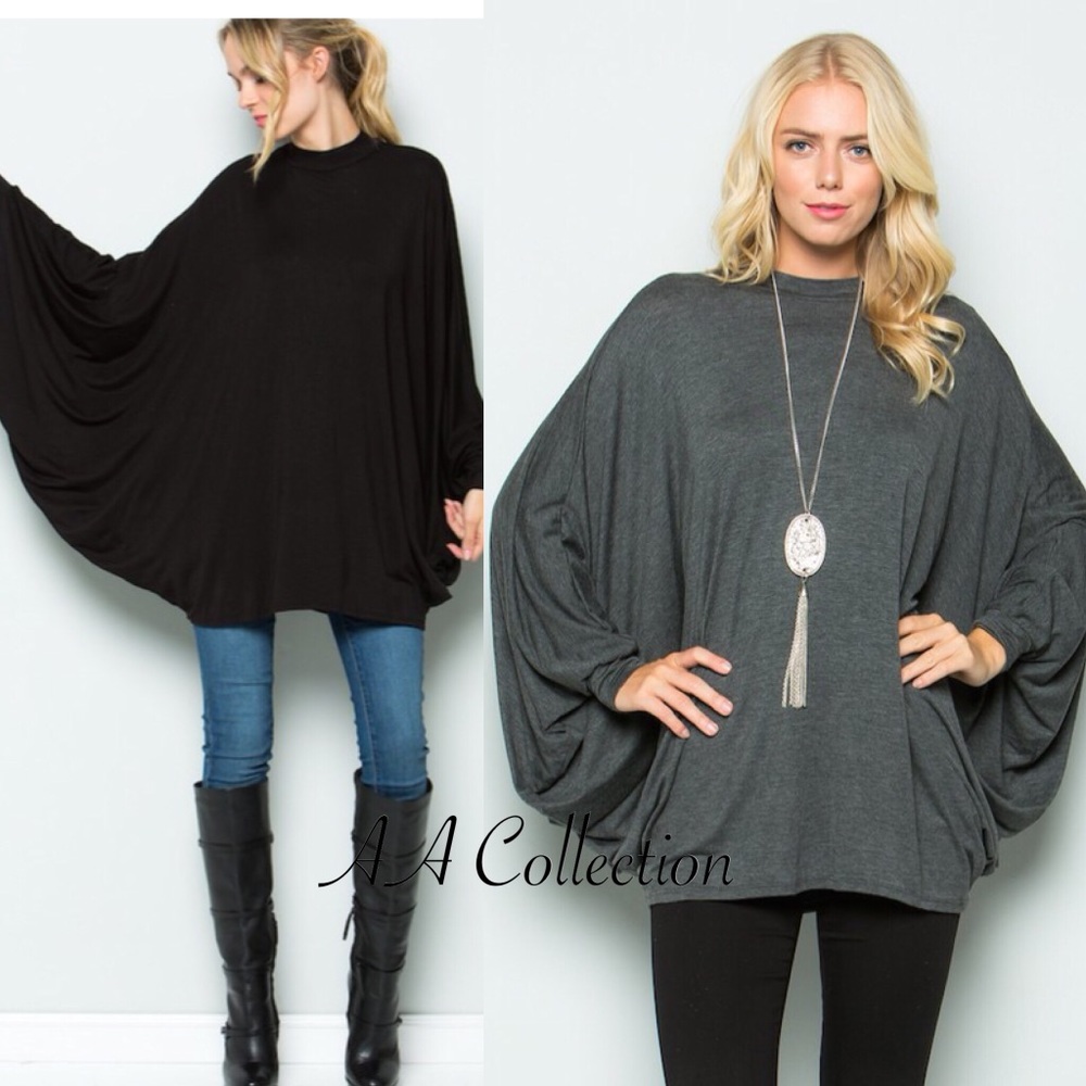 Long dolman sleeves drape Poncho top, tunic dress - Picture 3 of 7