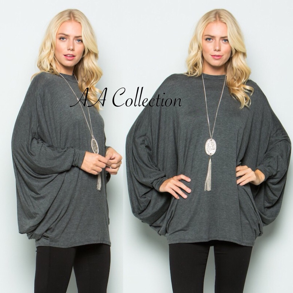 Long dolman sleeves drape Poncho top, tunic dress - Picture 6 of 7