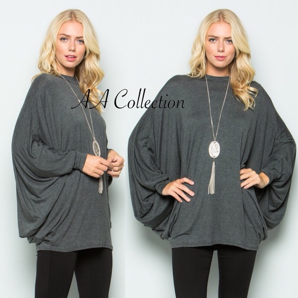 Long dolman sleeves drape Poncho top, tunic dress - Picture 6 of 7