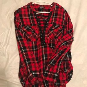 Express lace up plaid shirt