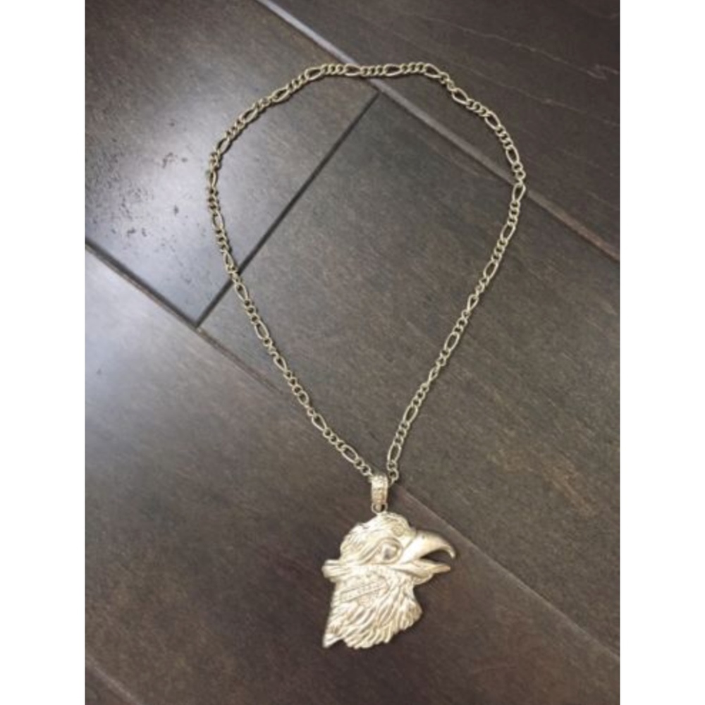 Large Silver-tone Bird Head necklace / medallion.