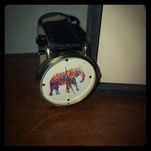 Colorful Boho Elephant Watch - black leather band