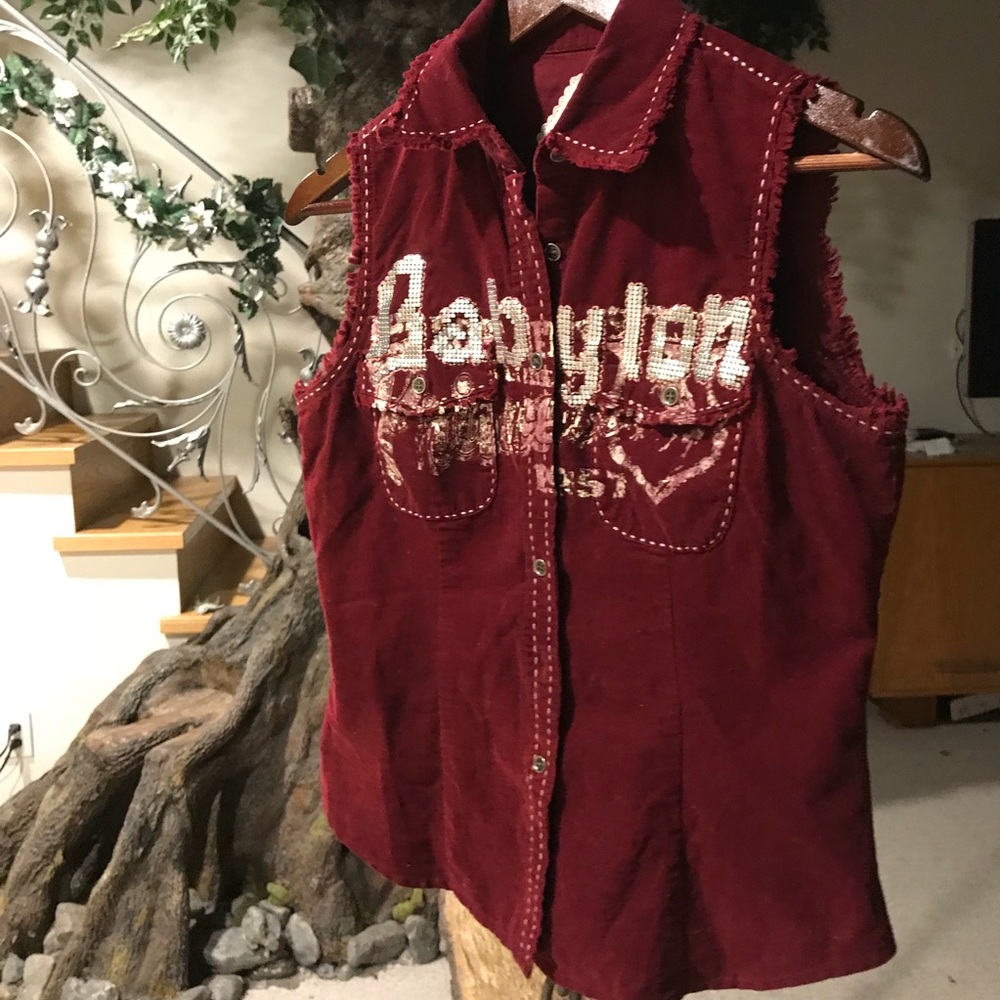 Boutique Boho corduroy vest top w embellished details