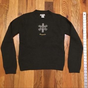NWOT 100% Wool Sweater green snowflake aero