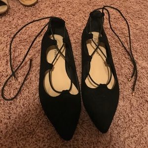Black lace up flats