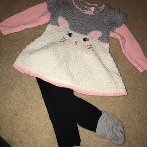 Sweater and leggings with attached leg warmers
