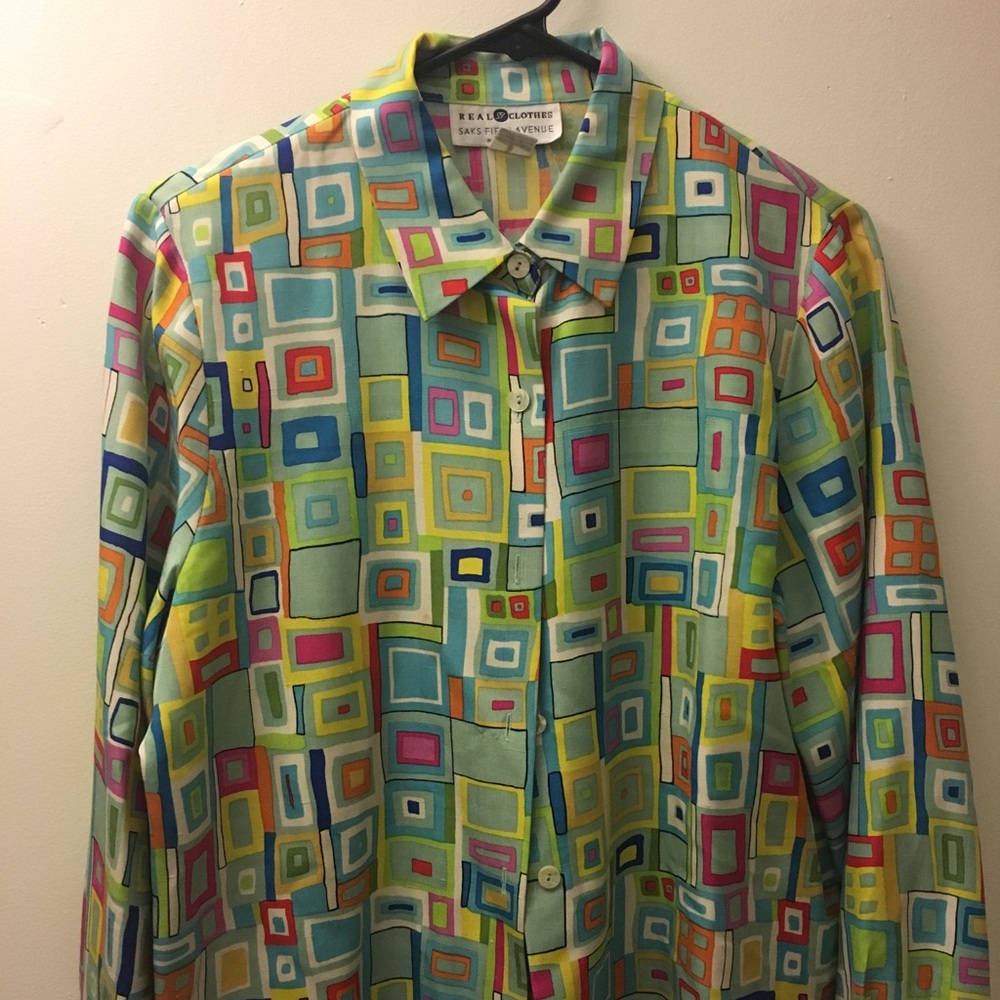 Retro Geometric Long Sleeve Button Up