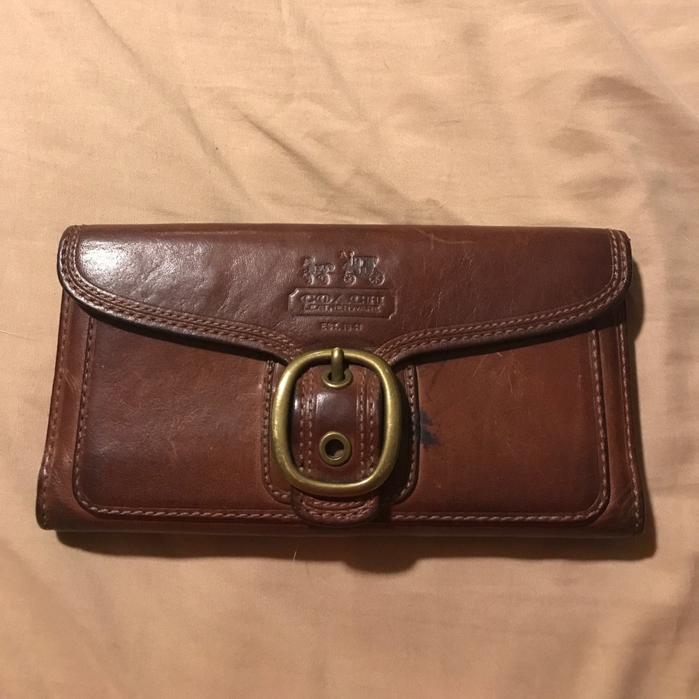 Vintage Coach wallet large dark tan