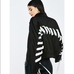 Black Cropped Bomber Style Lace-Up Jacket