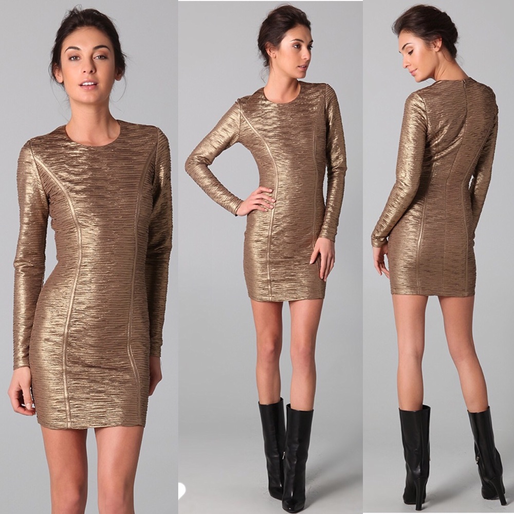 Torn by Ronny Kobo Gold Pleated Dress size XS