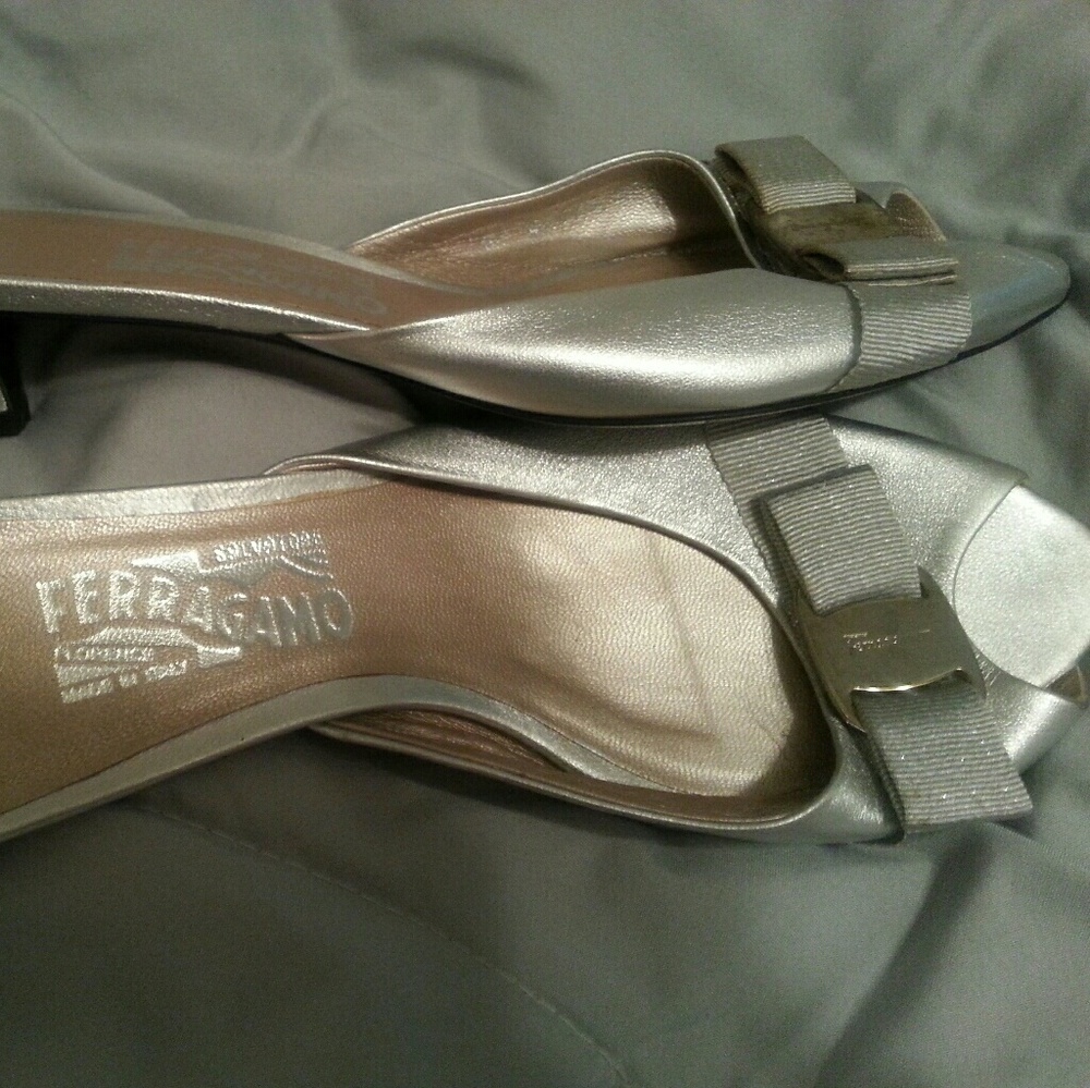 Silver Ferragamo dress shoes