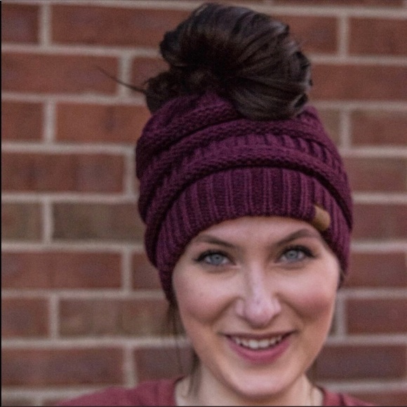 Burgundy Ponytail Beanie - Picture 2 of 8