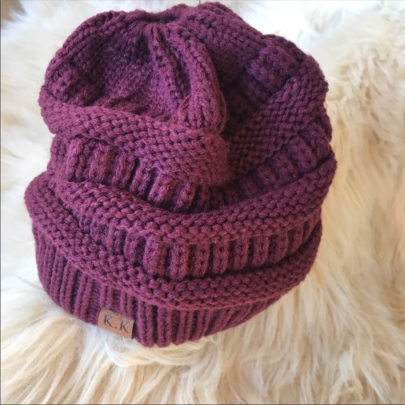 Burgundy Ponytail Beanie - Picture 4 of 8