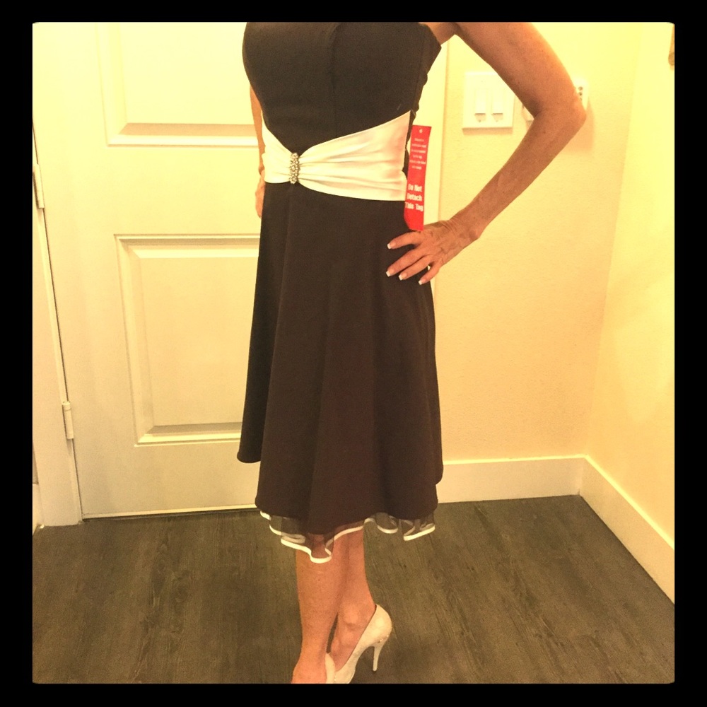 Chocolate Brown and cream color Cocktail Dress.