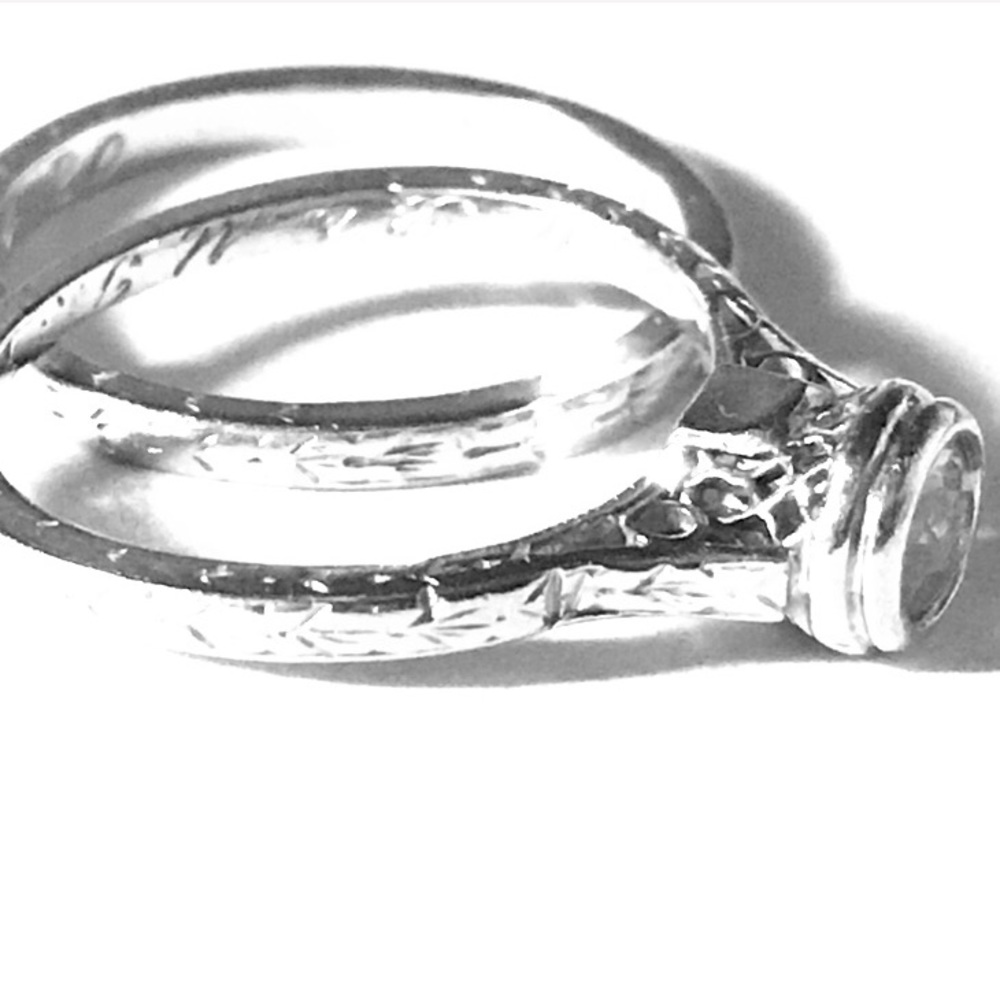 🔥PLATINUM VINTAGE ART DECO WEDDING BAND SET🔥 - Picture 3 of 8