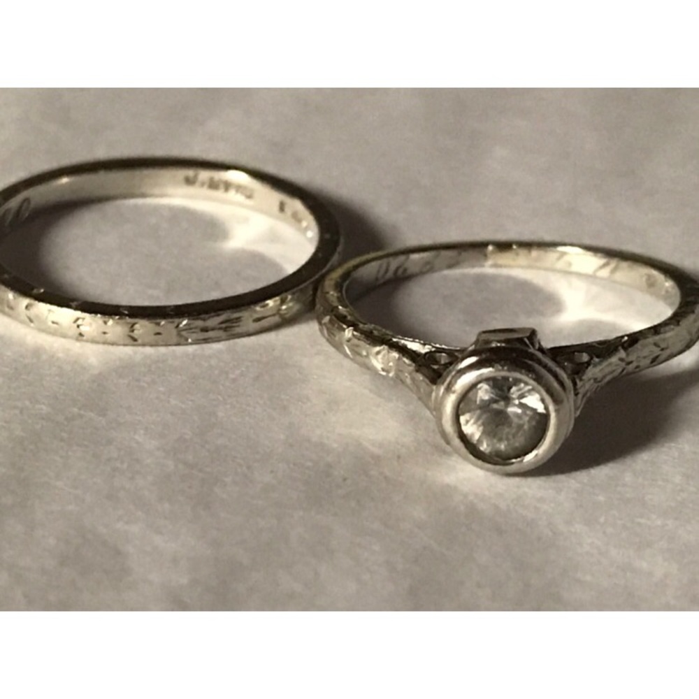 🔥PLATINUM VINTAGE ART DECO WEDDING BAND SET🔥 - Picture 6 of 8