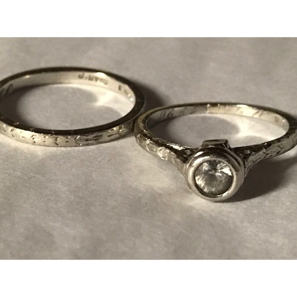 🔥PLATINUM VINTAGE ART DECO WEDDING BAND SET🔥 - Picture 6 of 8