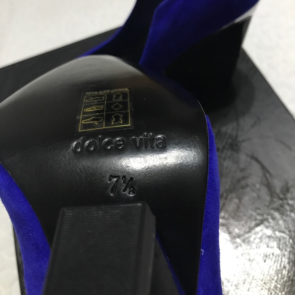 DOLCE VITA BLUE GEOMETRIC HEELED WEDGES SZ 7.5 - Picture 6 of 7