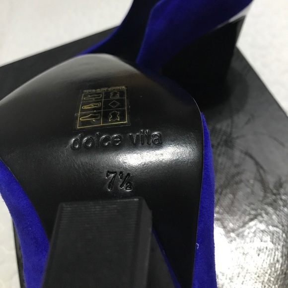 DOLCE VITA BLUE GEOMETRIC HEELED WEDGES SZ 7.5 - Picture 6 of 7