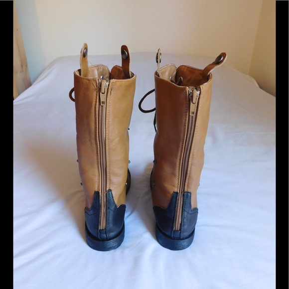 Divine Tan/Brown Combat Boots W/Cute Fabric Design - Picture 7 of 7