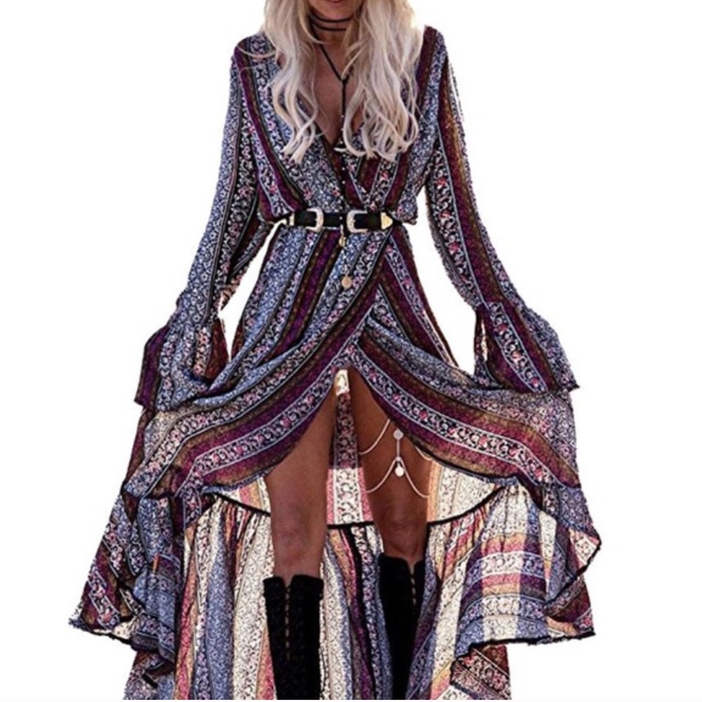 🎉HP🎉☮️NWT Boho Floral Long Sleeve Maxi Dress ☮️ - Picture 3 of 7