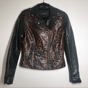 Obey Faux Vegan Leather Leopard Moto Style Jacket