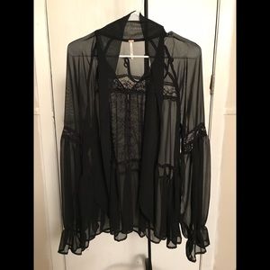 Free People Sheer Tie Neck Blouse