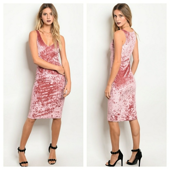 rose velvet midi bodycon dress - Picture 2 of 2