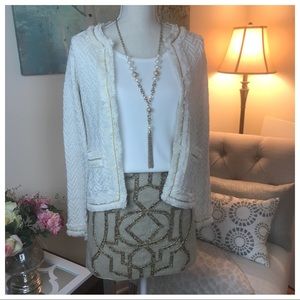 Chico’s Cream & Gold w/Gold Chain Detail Cardigan