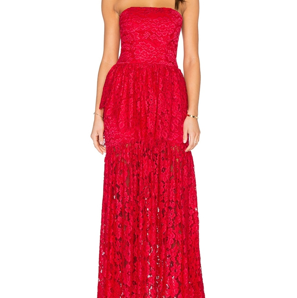 Vixen Red Lace Bustier Bow Maxi Dress