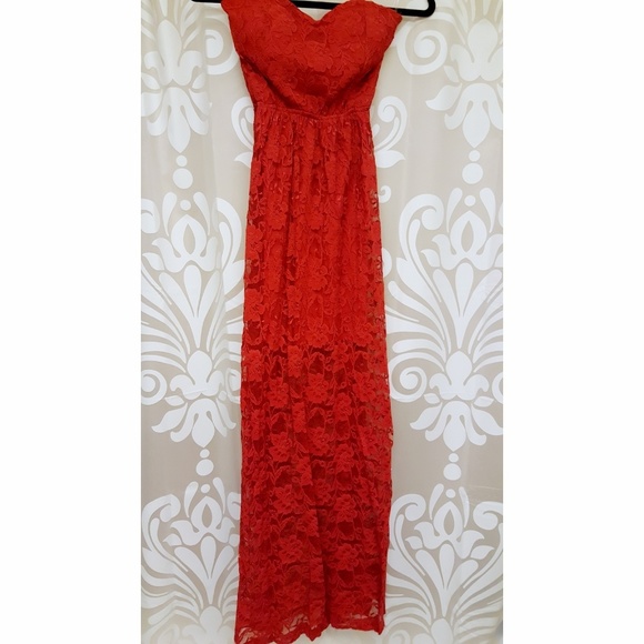Vixen Red Lace Bustier Bow Maxi Dress - Picture 2 of 4