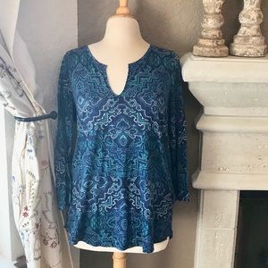 Lucky Brand Boho Navy and Teal Top