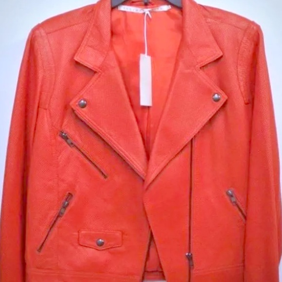 Truth And Pride Orange Leather Moto Jacket - Picture 1 of 8