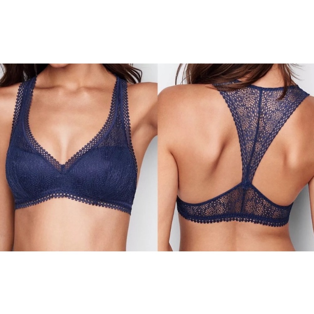 Victorias Secret Lace Blue Racerback Bralette Lg
