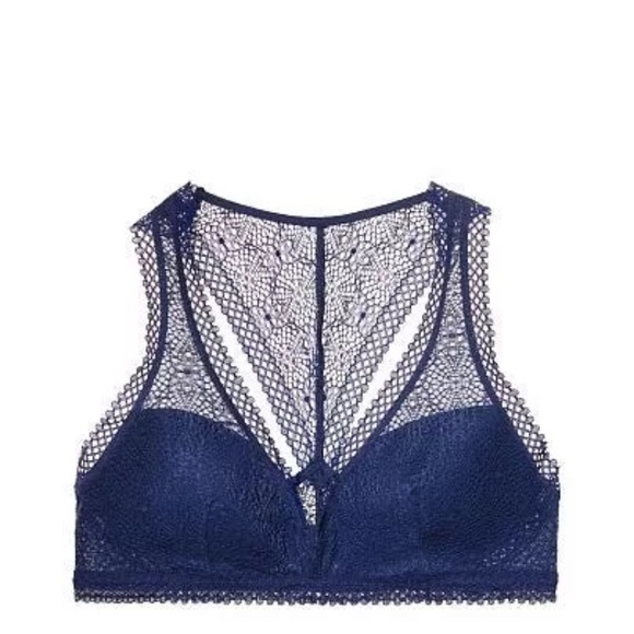 Victorias Secret Lace Blue Racerback Bralette Lg - Picture 2 of 5