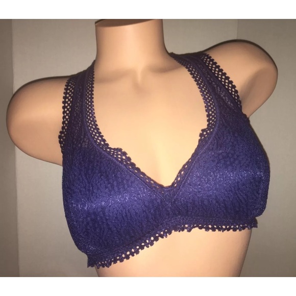 Victorias Secret Lace Blue Racerback Bralette Lg - Picture 3 of 5