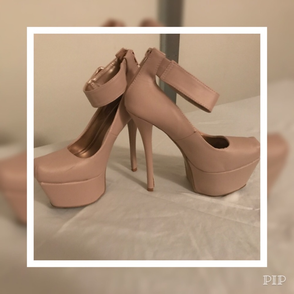 Nude colored club platform heels