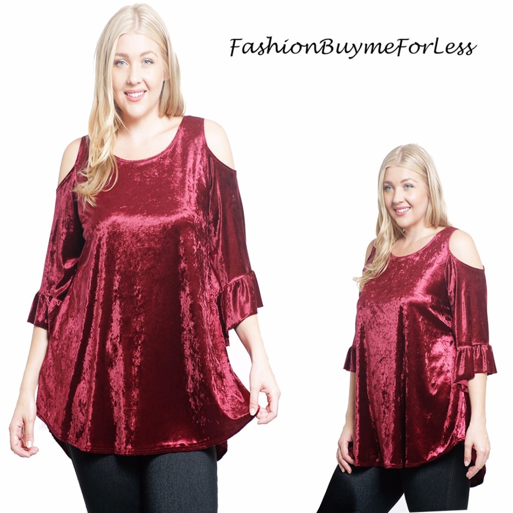 Gypsy Christmas Cold Shoulder Velvet Tunic Top