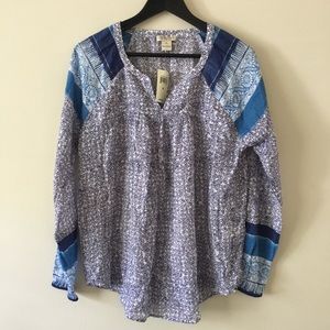 NWT Lucky Brand Blue Tie Dye Peasant Top