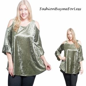 BOHO Gypsy Crushed Velvet Open Shoulder Tunic Top