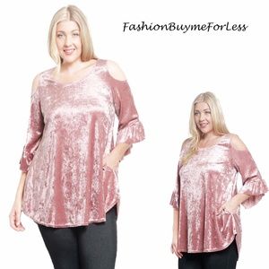 BOHO Gypsy Cold Shoulder Velvet Ruffle Tunic Top