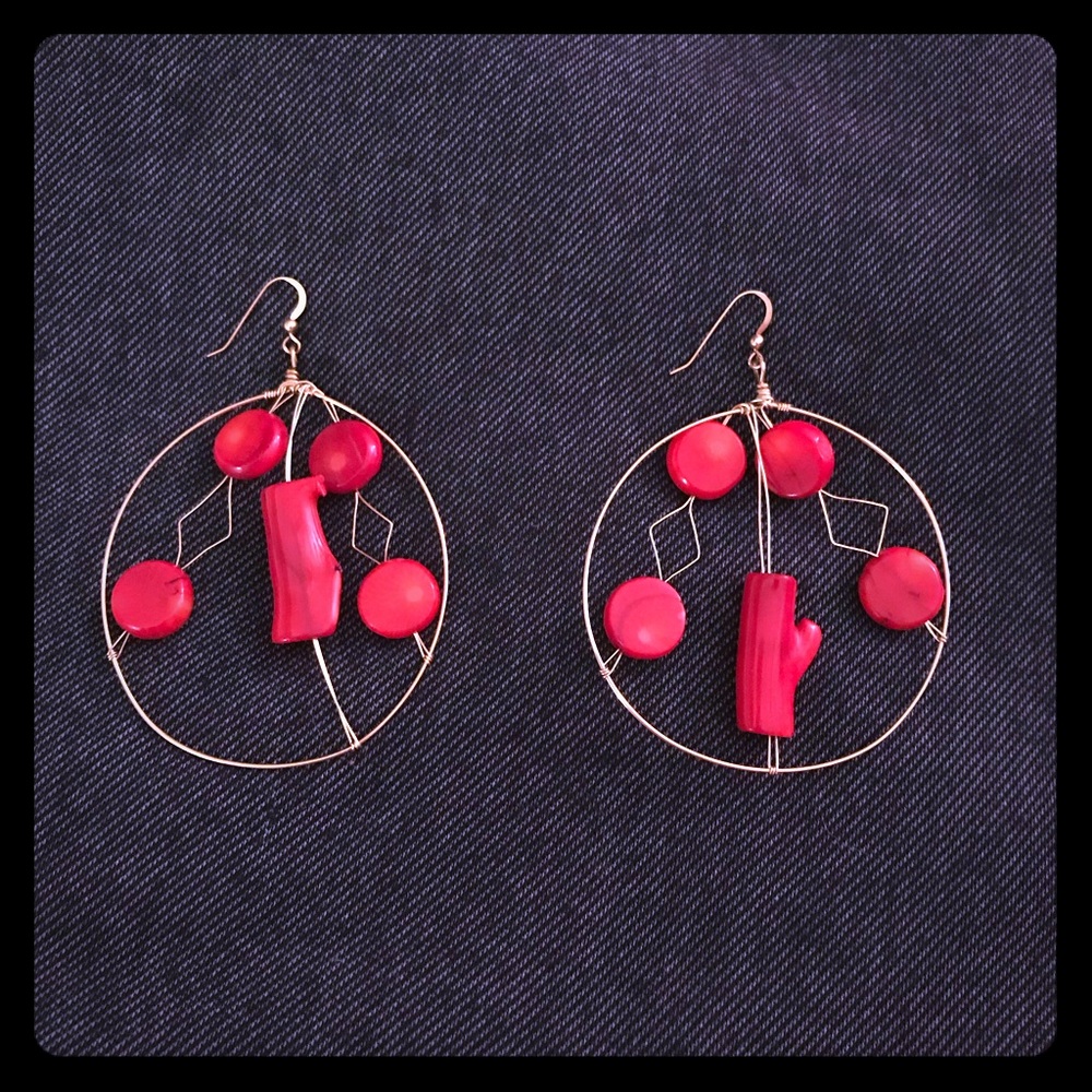 Red and Gold handcrafted hoop Earrings