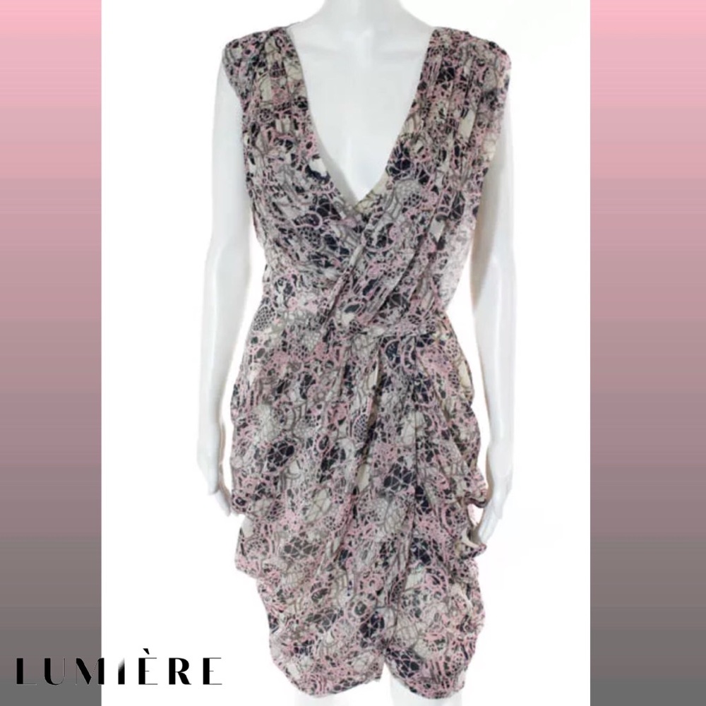 LUMIÈRE Stunning Pink/Gray Abstract Pleated Dress
