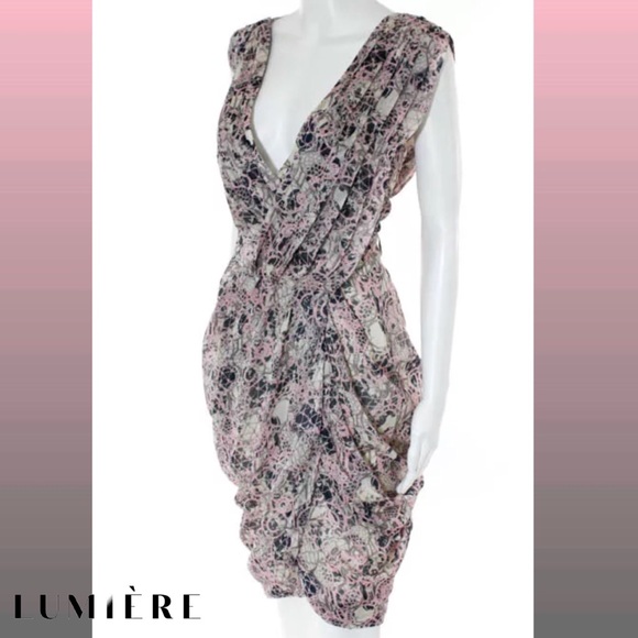 LUMIÈRE Stunning Pink/Gray Abstract Pleated Dress - Picture 2 of 4