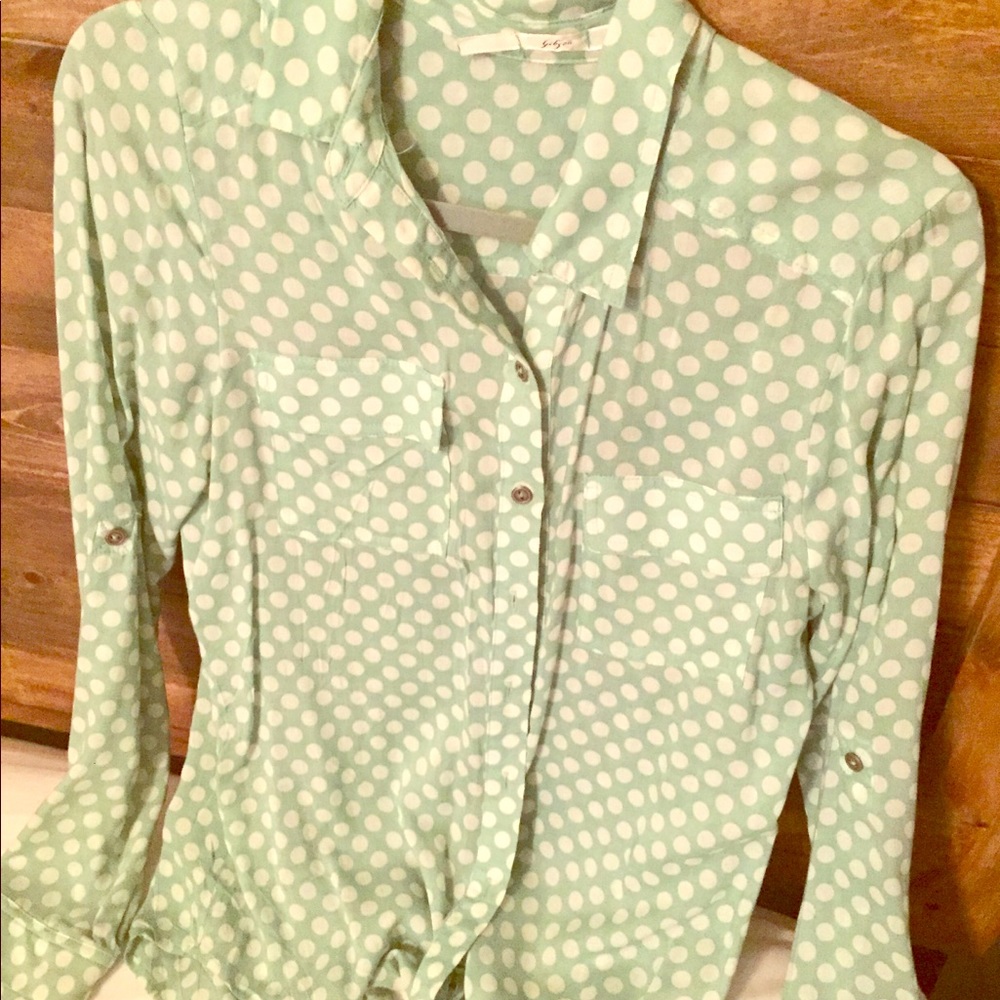 Nordstrom Blouse green apple and white