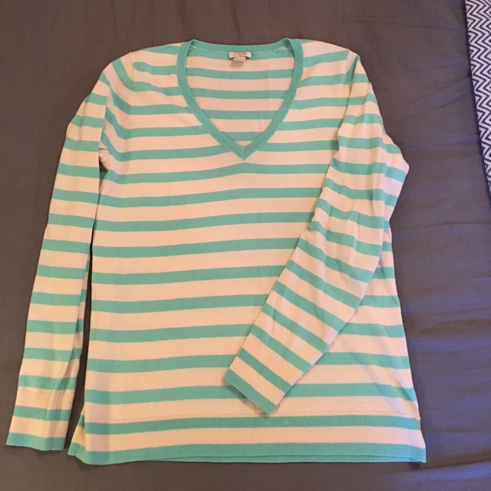 Aqua v-neck striped sweater by jcrew