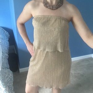 NWOT gold shimmer strapless dress