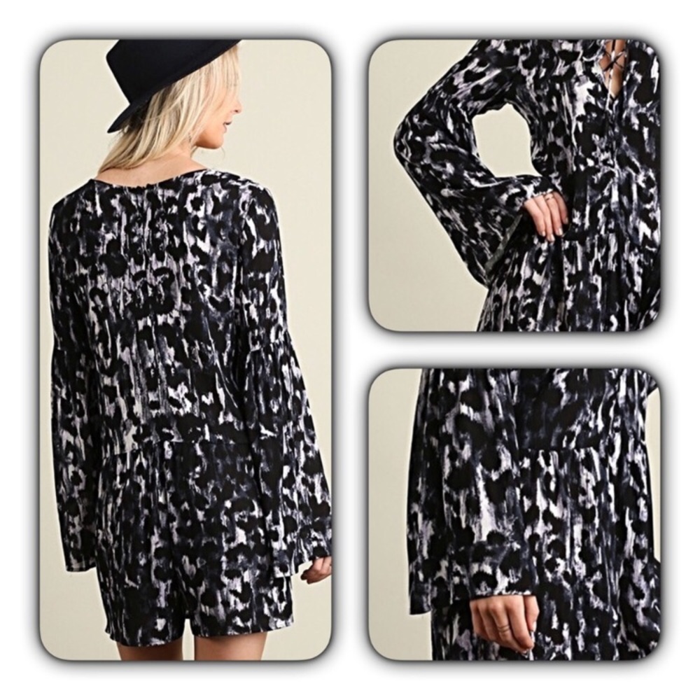 Flirty Flowy Animal Print Lace Up Romper SM - Picture 6 of 7